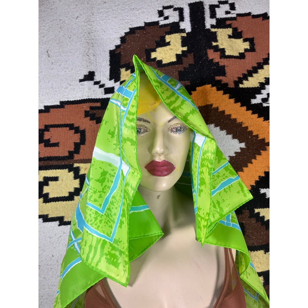 Robinson & Golluber Scarf Womens OS Green Excellent Abstract Geometric Square